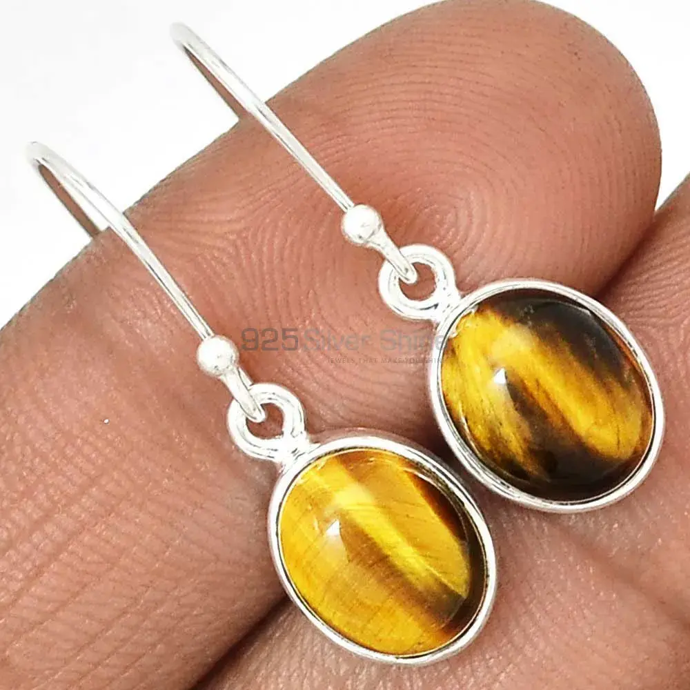 925 Sterling Silver Earrings In Semi Precious Tiger's Eye Gemstone 925SE2592_4