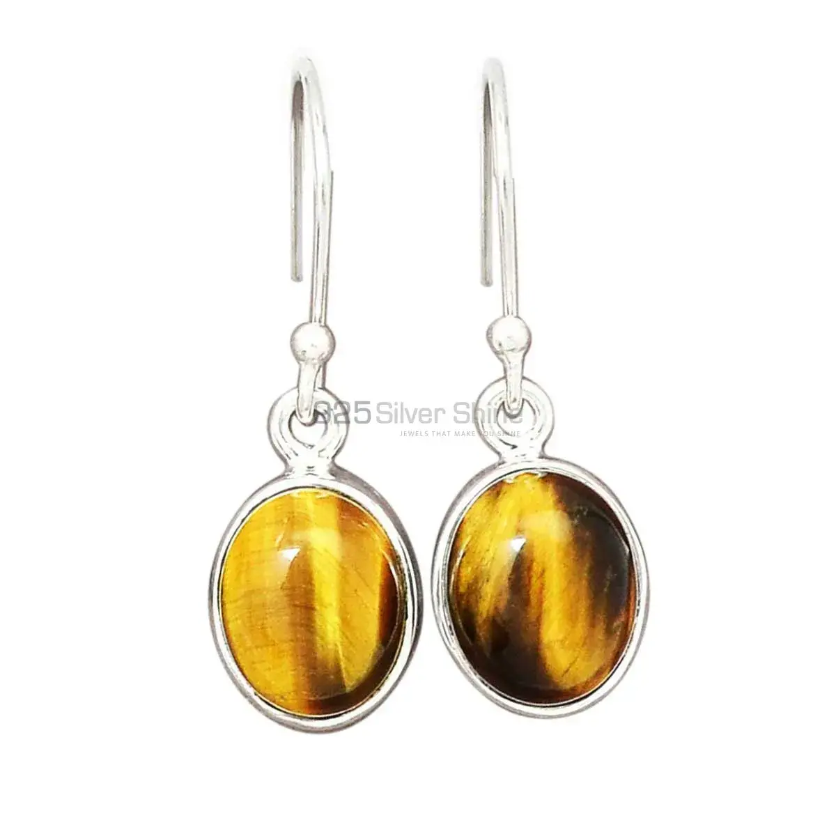 925 Sterling Silver Earrings In Semi Precious Tiger's Eye Gemstone 925SE2592_5