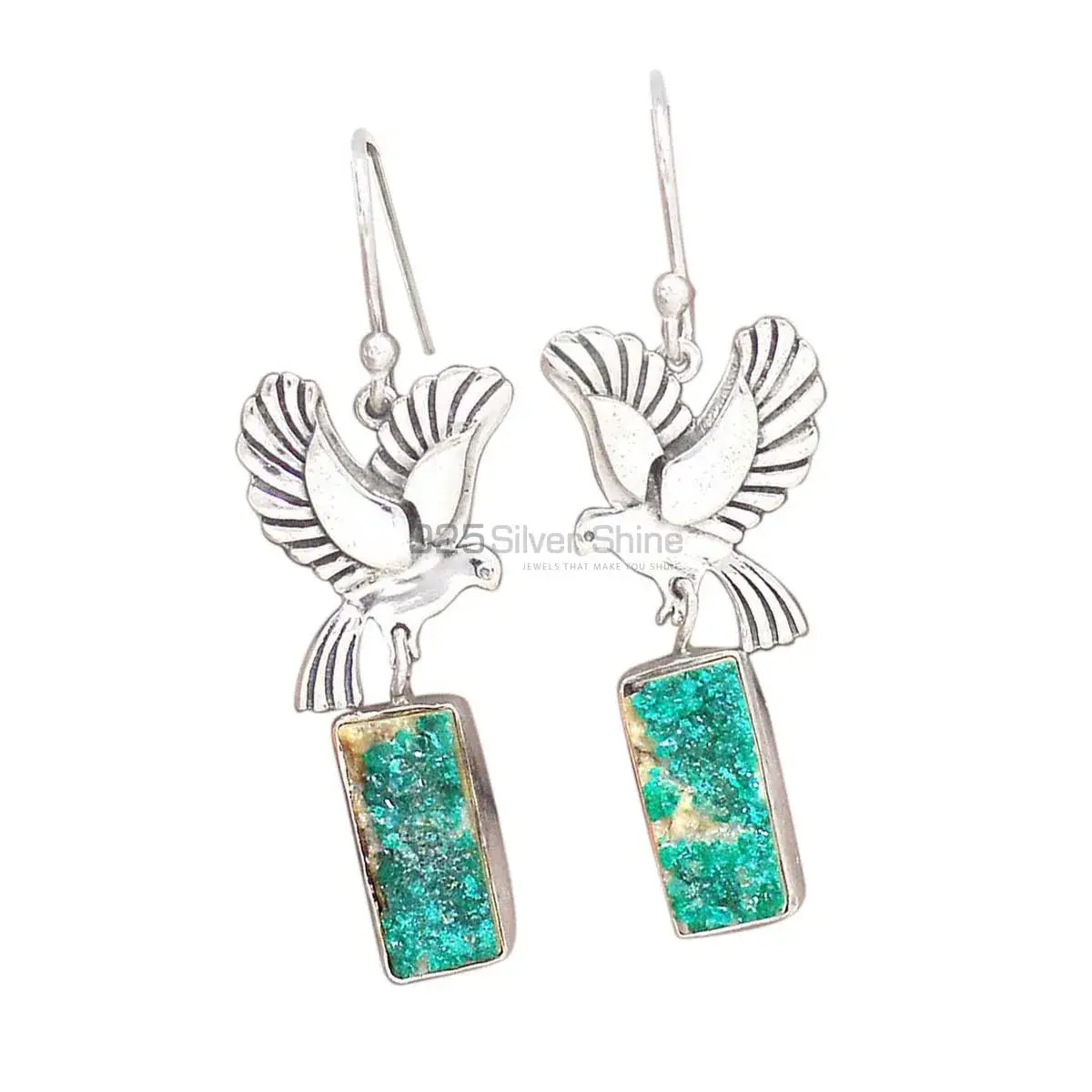 925 Sterling Silver Earrings In Genuine Azurite Druzy Gemstone 925SE2666