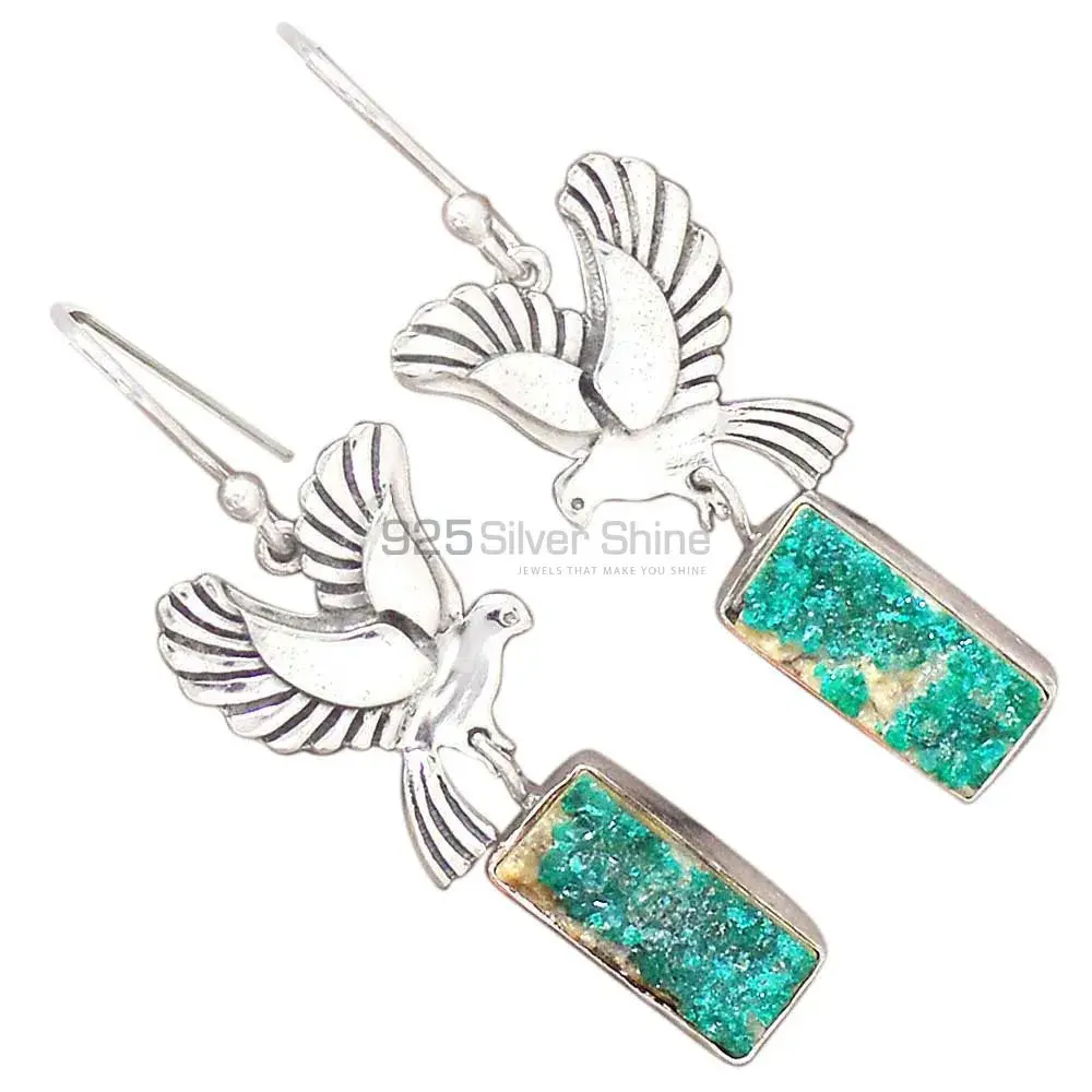 925 Sterling Silver Earrings In Genuine Azurite Druzy Gemstone 925SE2666_0