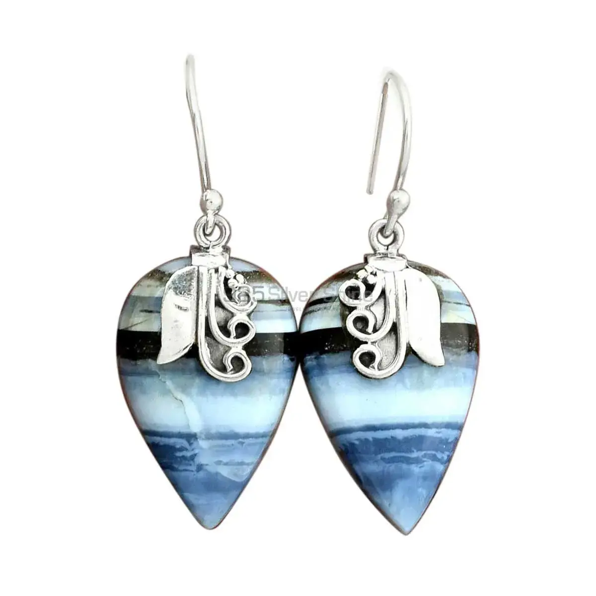 925 Sterling Silver Earrings In Genuine Blue Lace Agate Gemstone 925SE2511_0
