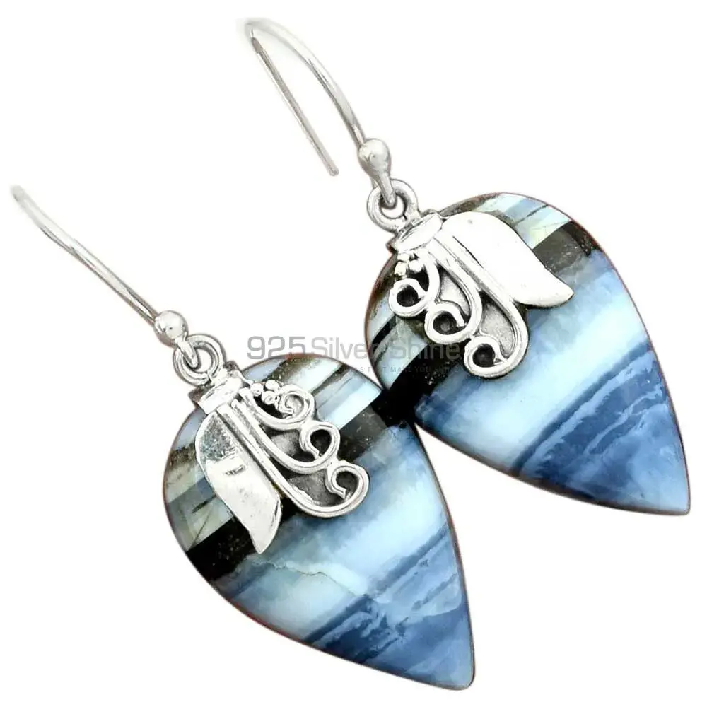 925 Sterling Silver Earrings In Genuine Blue Lace Agate Gemstone 925SE2511_1