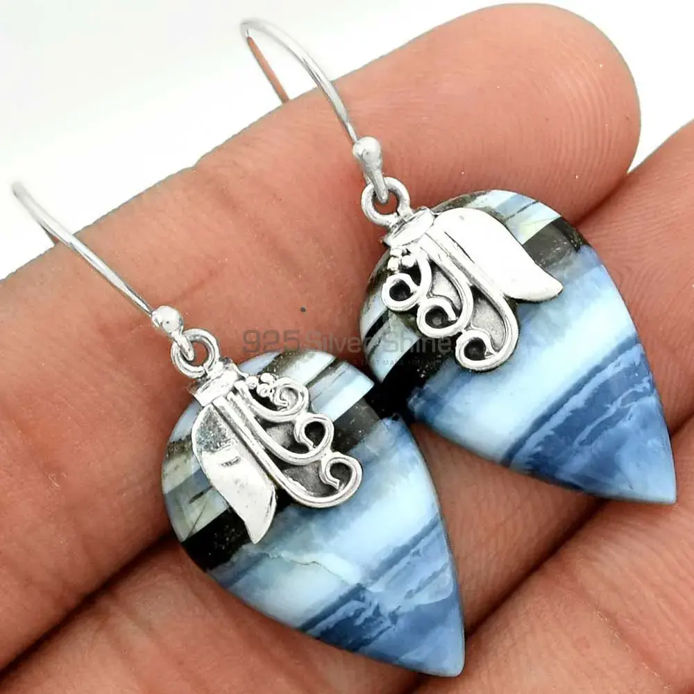 925 Sterling Silver Earrings In Genuine Blue Lace Agate Gemstone 925SE2511_2