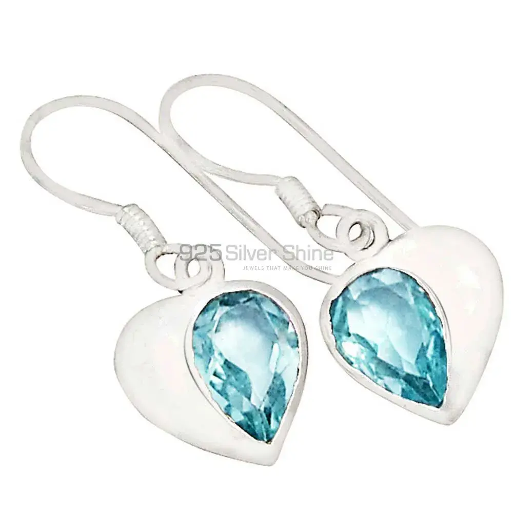 925 Sterling Silver Earrings In Genuine Blue Topaz Gemstone 925SE559_0
