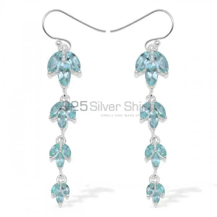 925 Sterling Silver Earrings In Genuine Blue Topaz Gemstone 925SE954_0