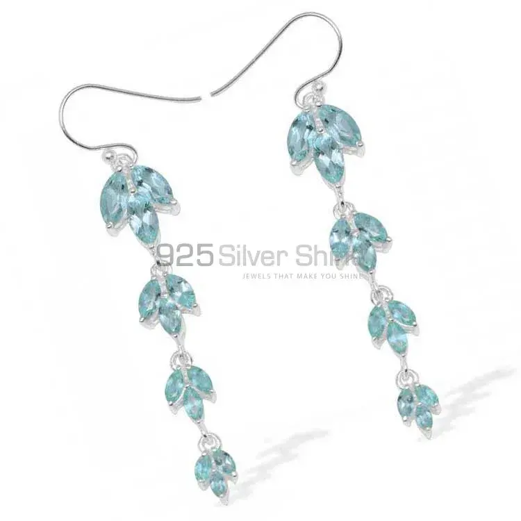 925 Sterling Silver Earrings In Genuine Blue Topaz Gemstone 925SE954_1