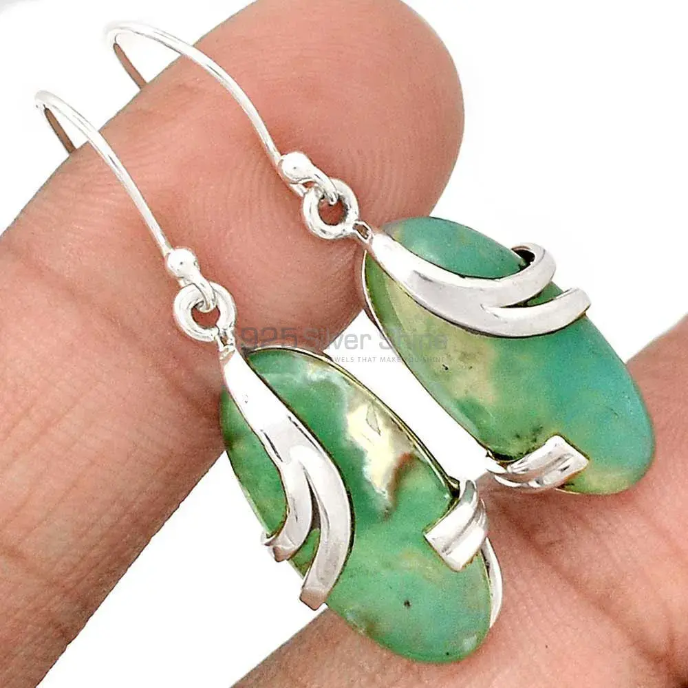 925 Sterling Silver Earrings In Genuine Chrysoprase Gemstone 925SE2116_1