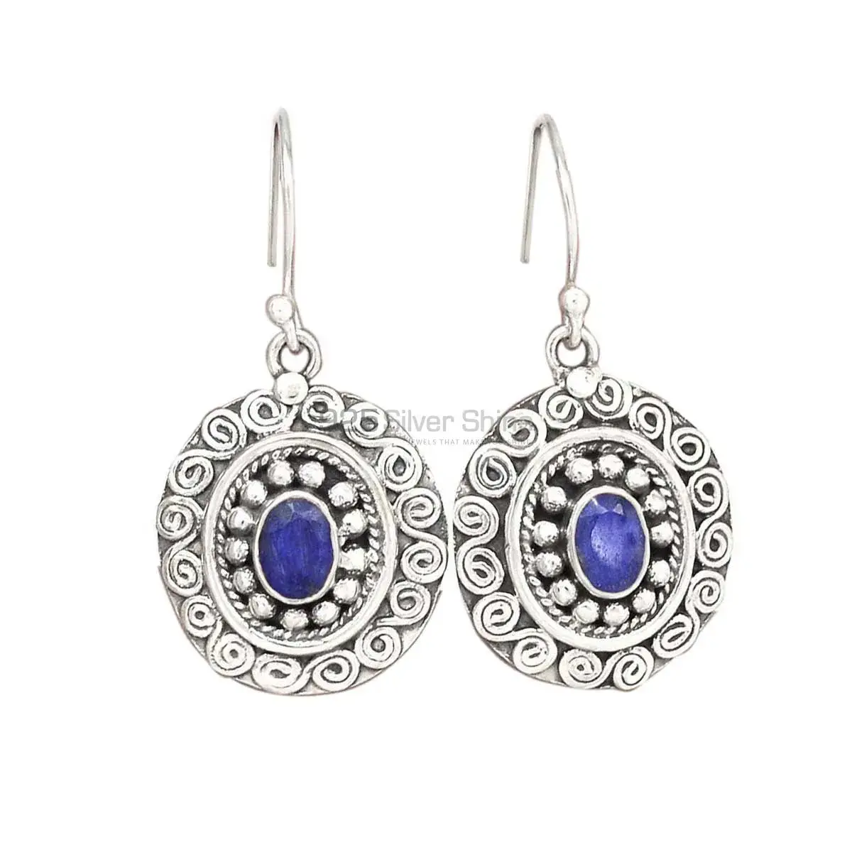 925 Sterling Silver Earrings Wholesaler In Genuine Dyed Sapphire Gemstone 925SE2987