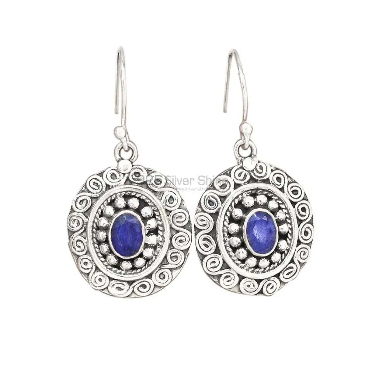 925 Sterling Silver Earrings In Genuine Dyed Sapphire Gemstone 925SE2987_0