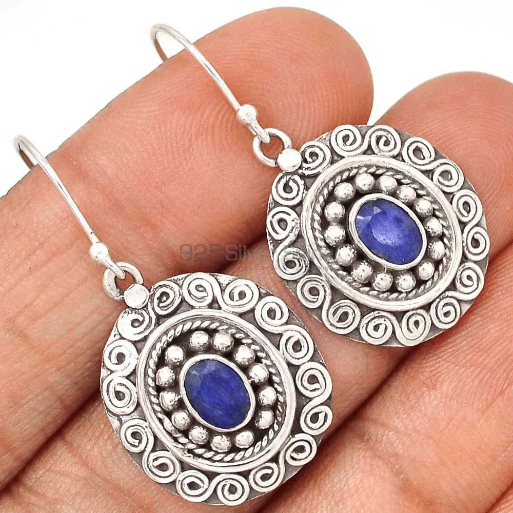 925 Sterling Silver Earrings Wholesaler In Genuine Dyed Sapphire Gemstone 925SE2987_0