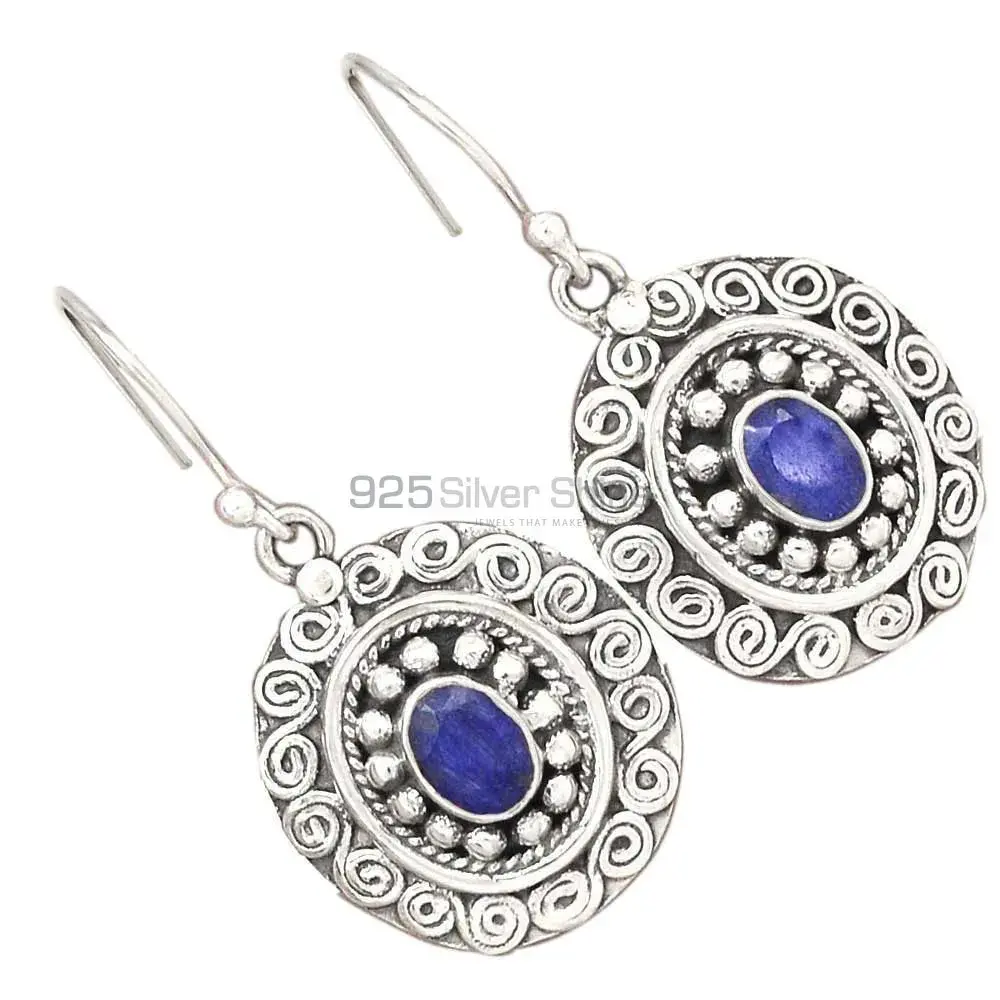 925 Sterling Silver Earrings Wholesaler In Genuine Dyed Sapphire Gemstone 925SE2987_1