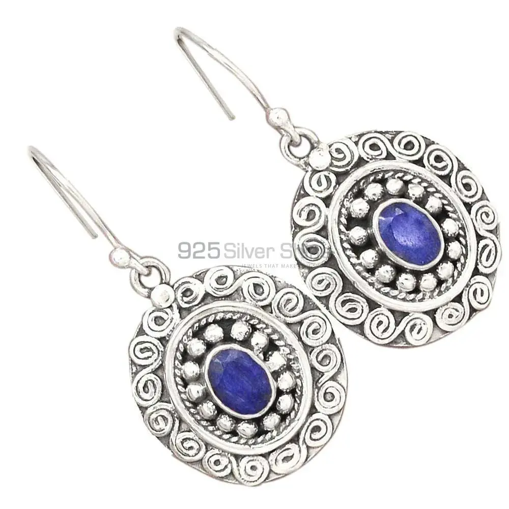 925 Sterling Silver Earrings In Genuine Dyed Sapphire Gemstone 925SE2987_2