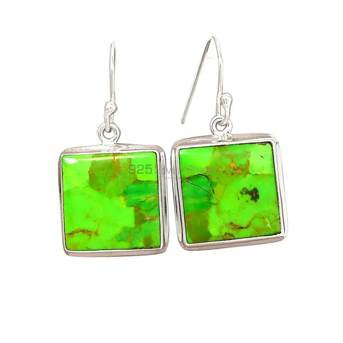 925 Sterling Silver Earrings In Genuine Green Cooper Turquoise Gemstone 925SE2195_1