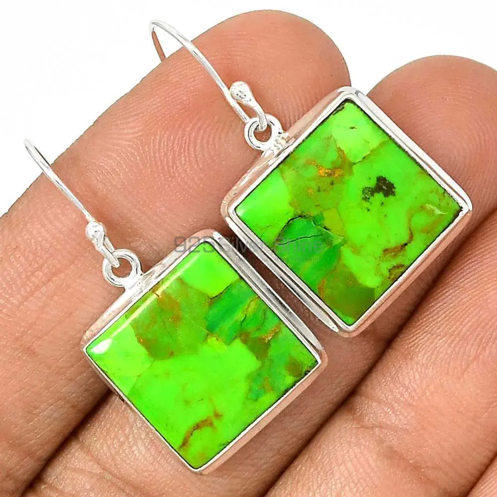 925 Sterling Silver Earrings In Genuine Green Cooper Turquoise Gemstone 925SE2195_2