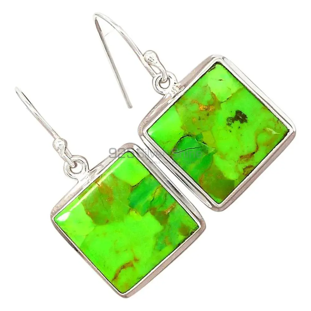 925 Sterling Silver Earrings Wholesaler In Genuine Green Cooper Turquoise Gemstone 925SE2195_1