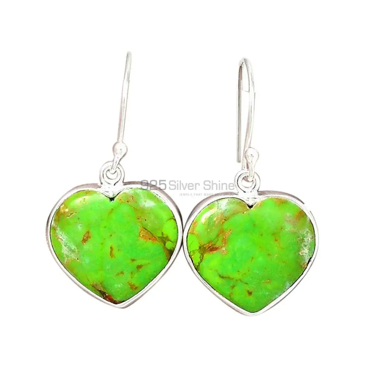 925 Sterling Silver Earrings In Genuine Green Cooper Turquoise Gemstone 925SE2195_4