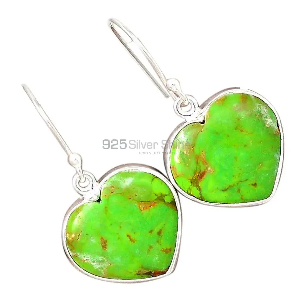 925 Sterling Silver Earrings In Genuine Green Cooper Turquoise Gemstone 925SE2195_5