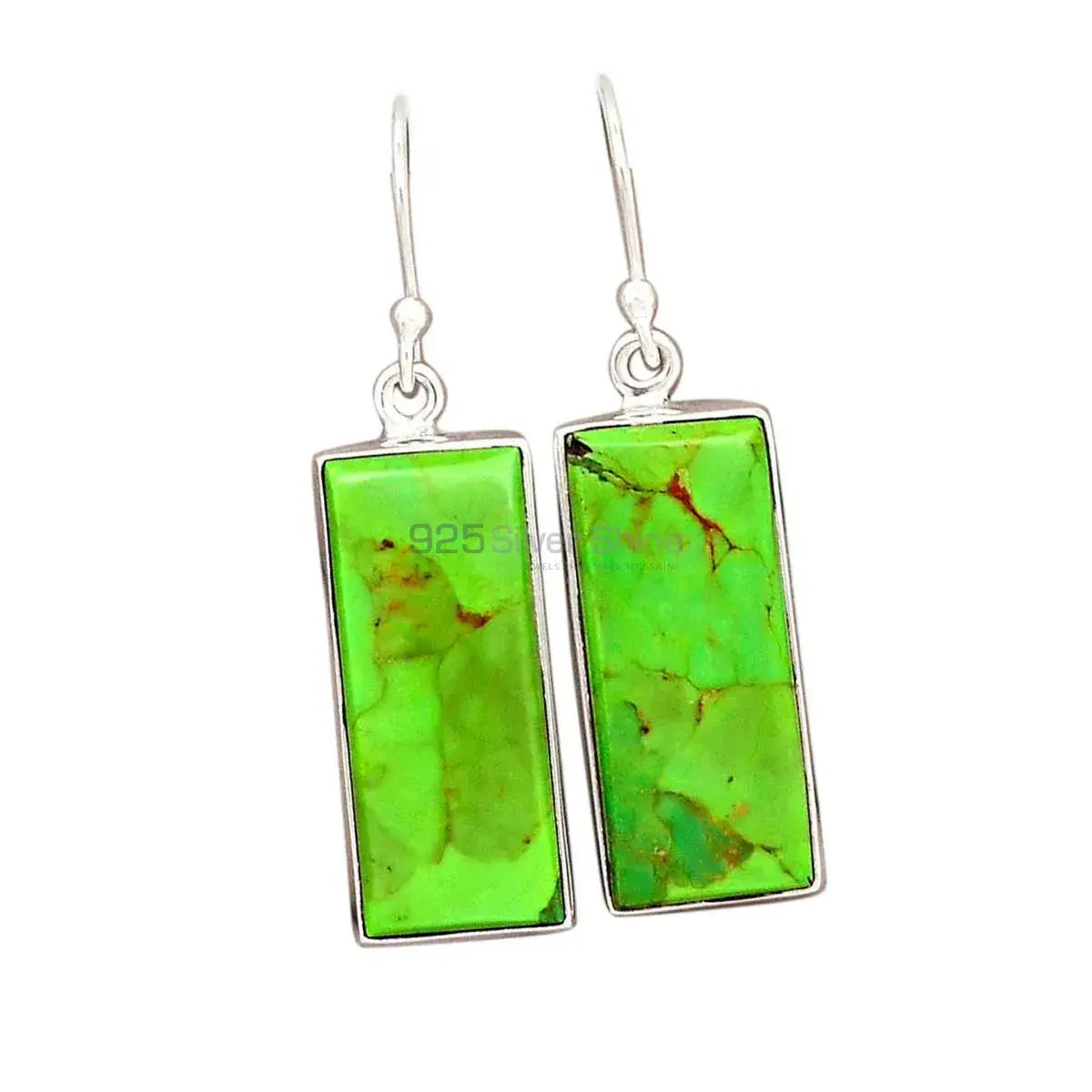 925 Sterling Silver Earrings In Genuine Green Cooper Turquoise Gemstone 925SE2195_6