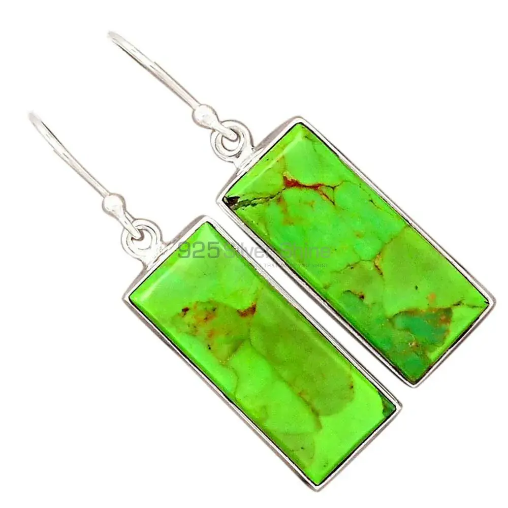 925 Sterling Silver Earrings In Genuine Green Cooper Turquoise Gemstone 925SE2195_7