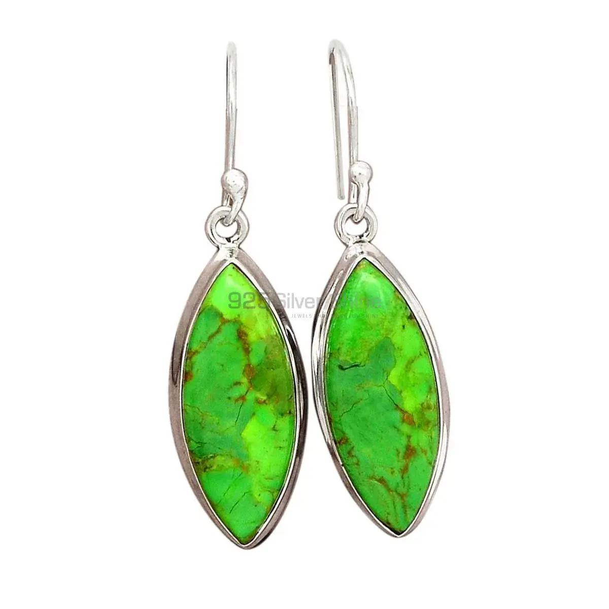 925 Sterling Silver Earrings In Genuine Green Cooper Turquoise Gemstone 925SE2195_8
