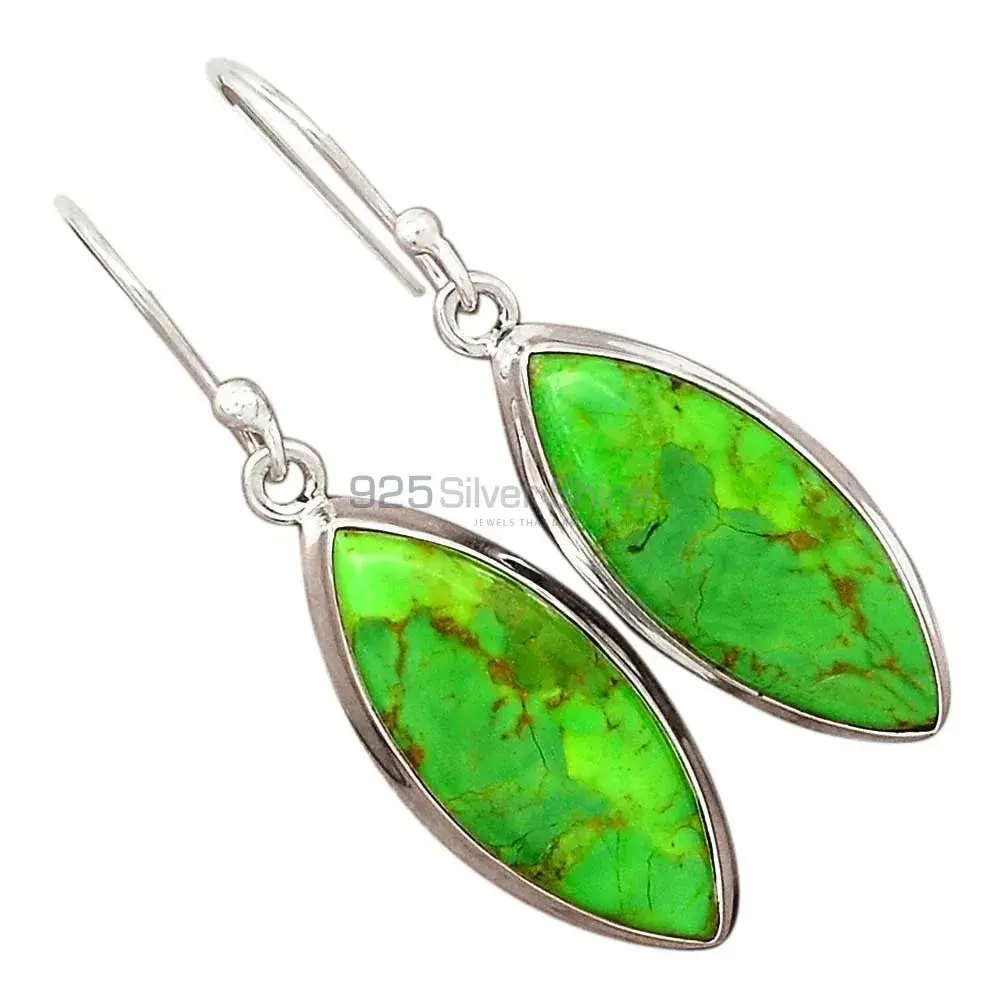 925 Sterling Silver Earrings In Genuine Green Cooper Turquoise Gemstone 925SE2195_9