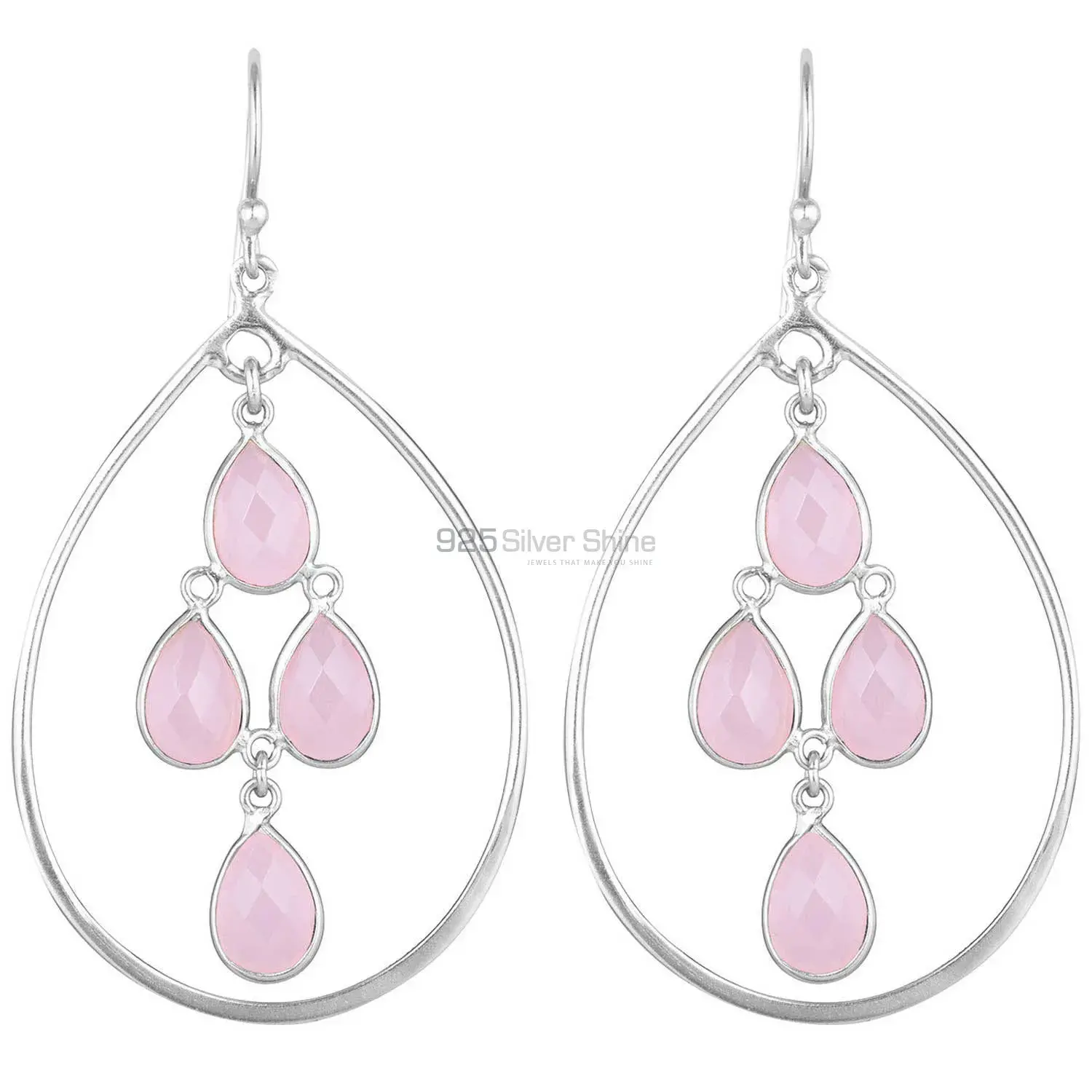 925 Sterling Silver Earrings In Genuine Rose Quartz Gemstone 925SE1857_0