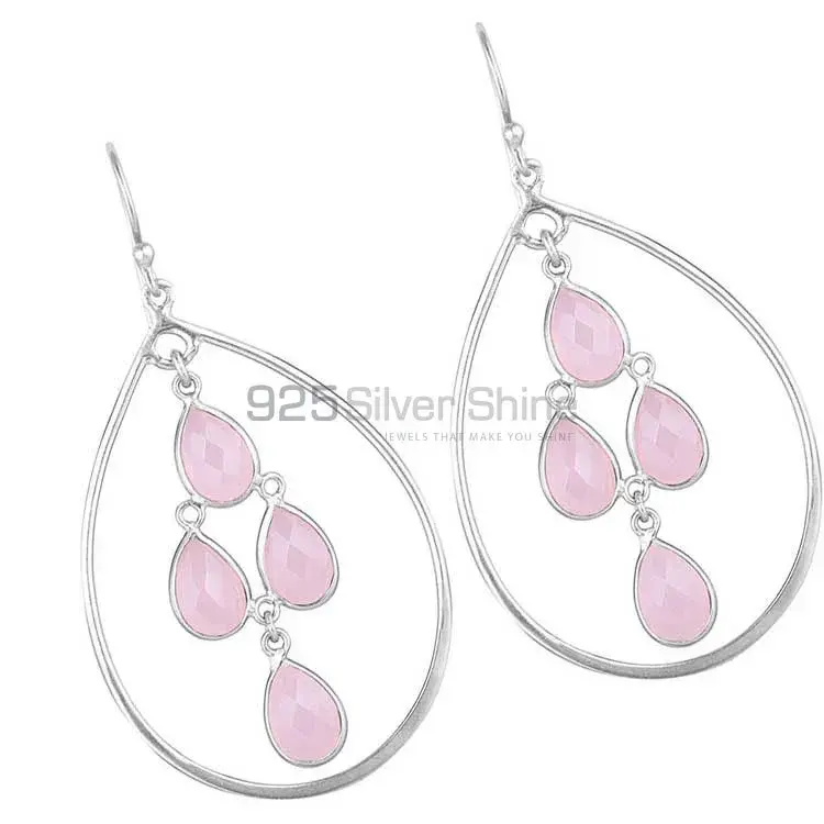 925 Sterling Silver Earrings Wholesaler In Genuine Rose Quartz Gemstone 925SE1857_0