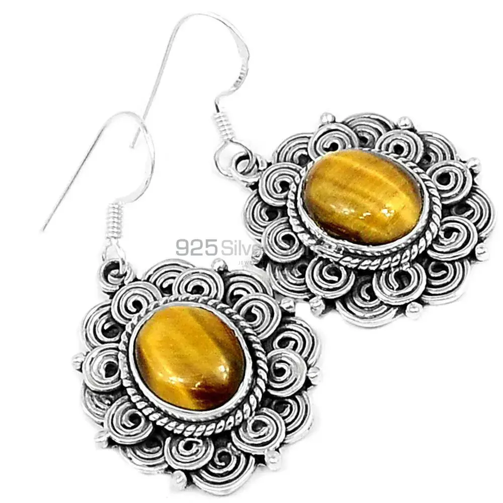 925 Sterling Silver Earrings Wholesaler In Genuine Tiger's Eye Gemstone 925SE2590