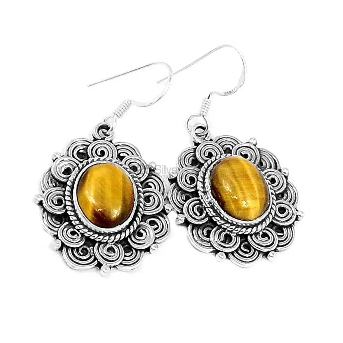 925 Sterling Silver Earrings Wholesaler In Genuine Tiger's Eye Gemstone 925SE2590_1