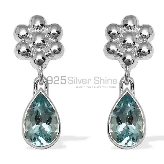 925 Sterling Silver Earrings In Natural Blue Topaz Gemstone 925SE1031_0