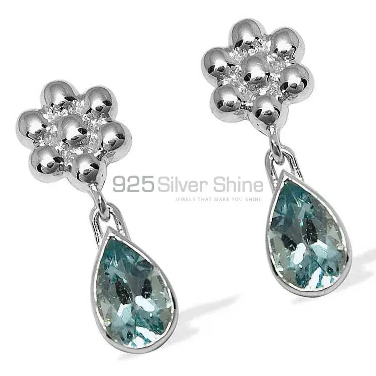 925 Sterling Silver Earrings In Natural Blue Topaz Gemstone 925SE1031_1