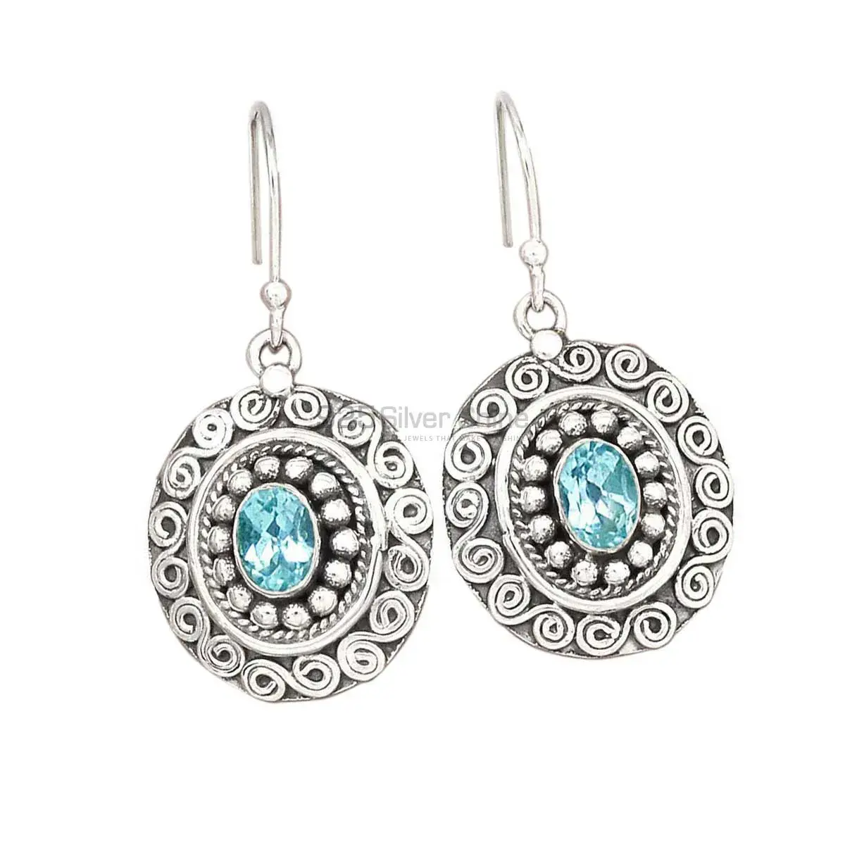 925 Sterling Silver Earrings Wholesaler In Natural Blue Topaz Gemstone 925SE2985