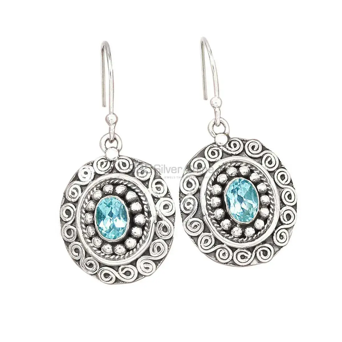 925 Sterling Silver Earrings In Natural Blue Topaz Gemstone 925SE2985_0