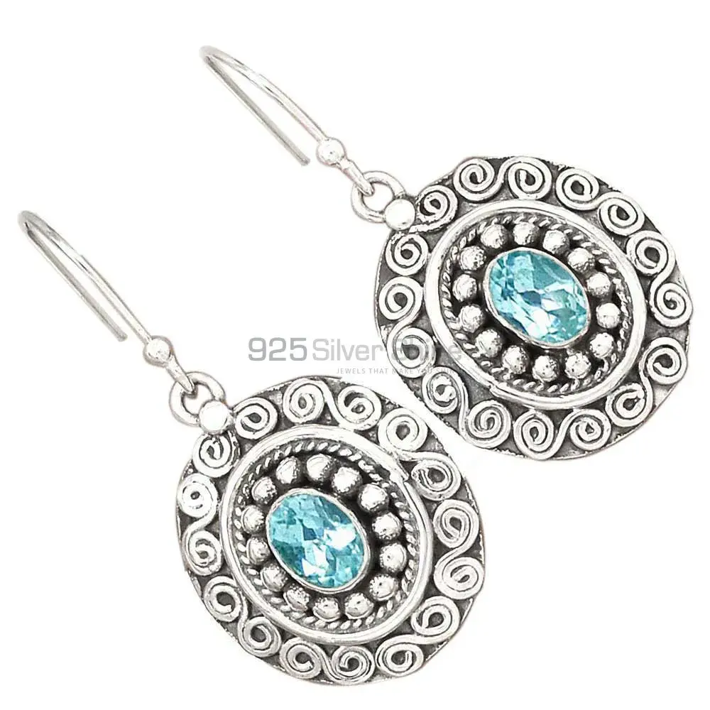 925 Sterling Silver Earrings Wholesaler In Natural Blue Topaz Gemstone 925SE2985_1