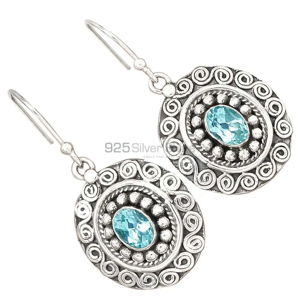 925 Sterling Silver Earrings In Natural Blue Topaz Gemstone 925SE2985_2