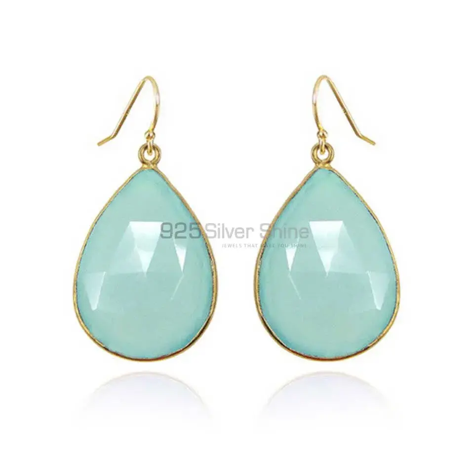 925 Sterling Silver Earrings In Natural Chalcedony Gemstone 925SE1934_0
