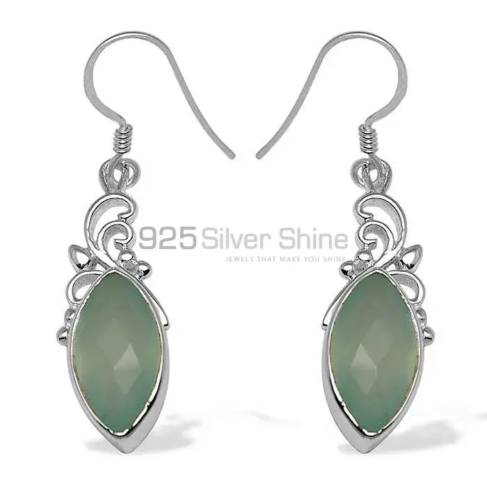 925 Sterling Silver Earrings In Natural Chalcedony Gemstone 925SE794_0