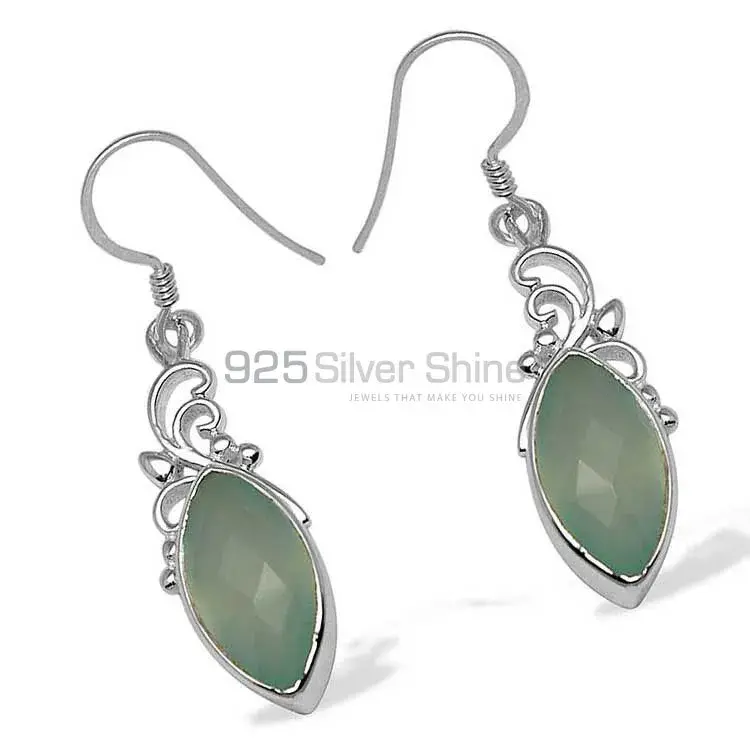 925 Sterling Silver Earrings In Natural Chalcedony Gemstone 925SE794_1