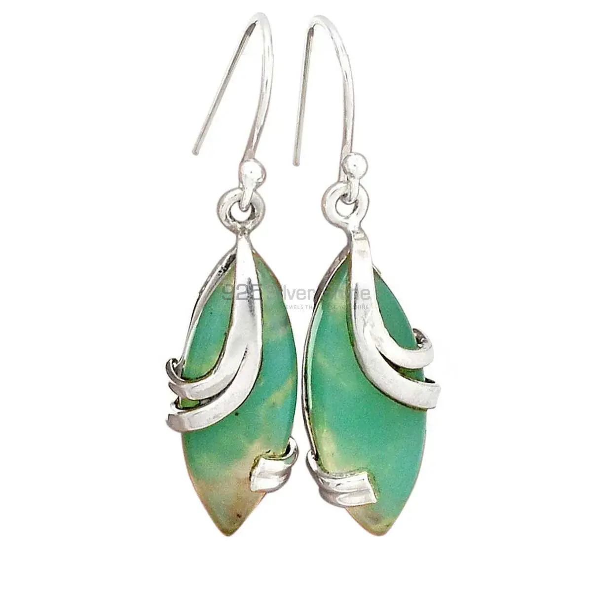 925 Sterling Silver Earrings In Natural Chrysoprase Gemstone 925SE2114_0