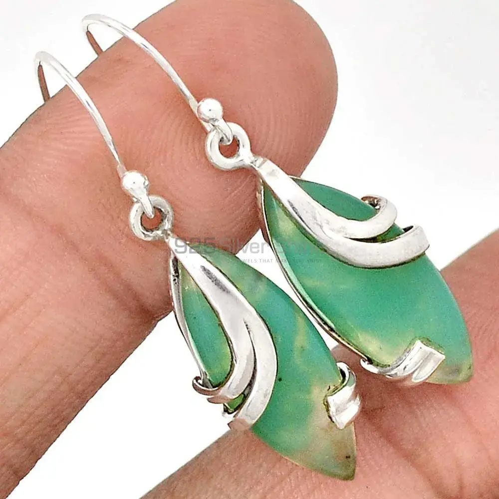 925 Sterling Silver Earrings In Natural Chrysoprase Gemstone 925SE2114_1