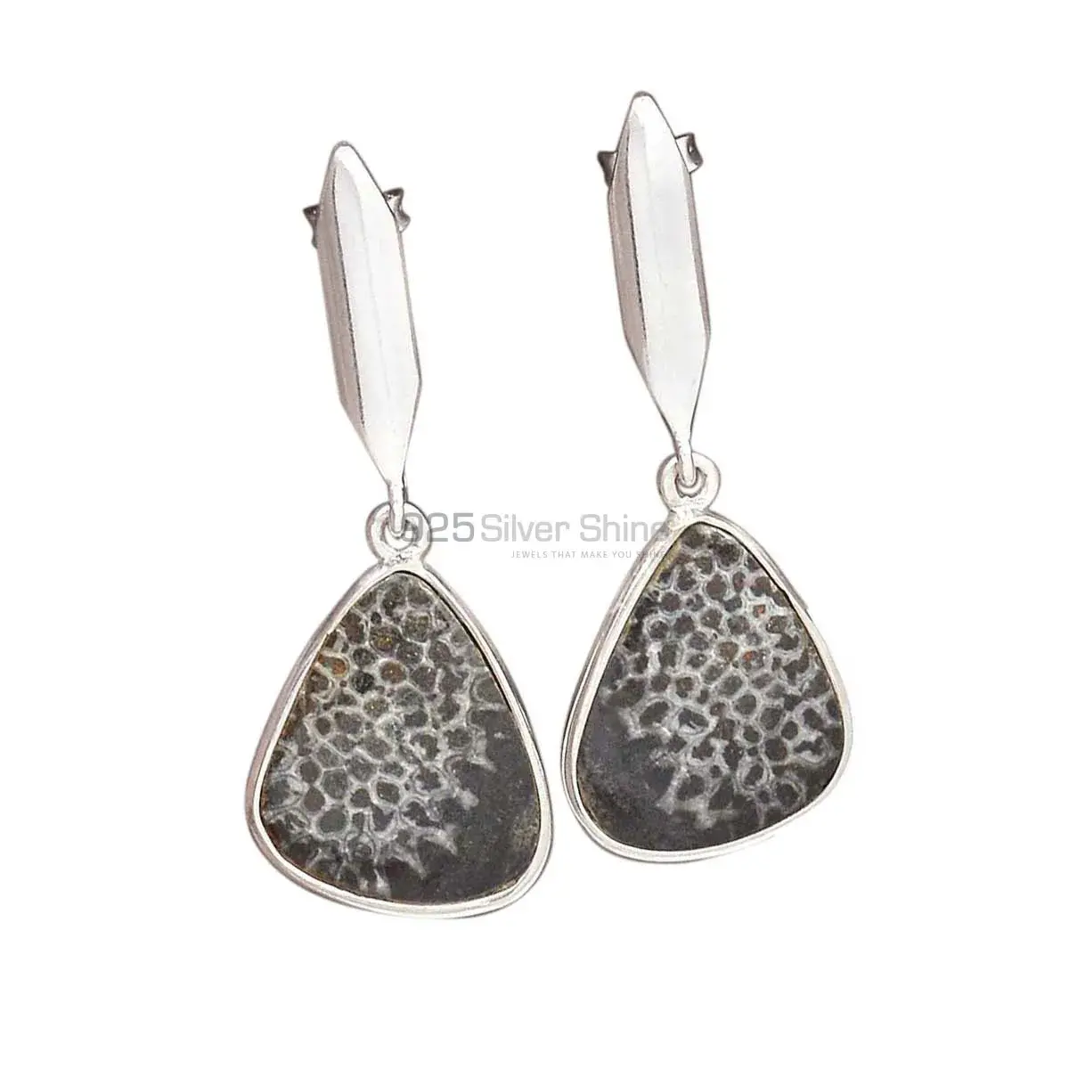925 Sterling Silver Earrings In Natural dinosaur bone Gemstone 925SE2906_0