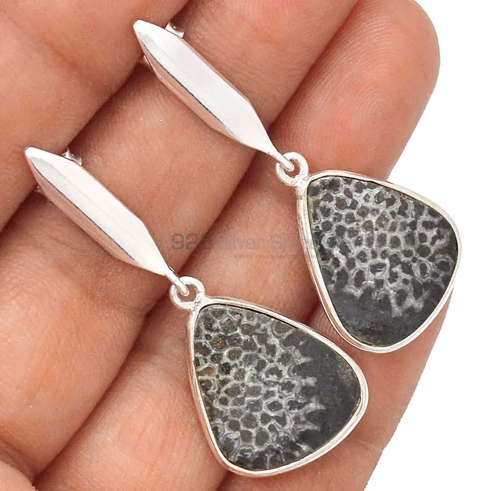 925 Sterling Silver Earrings Wholesaler In Natural dinosaur bone Gemstone 925SE2906_0