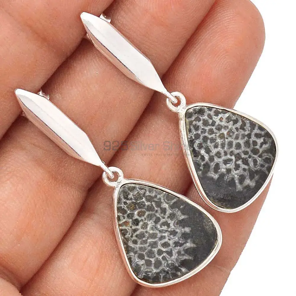 925 Sterling Silver Earrings In Natural dinosaur bone Gemstone 925SE2906_1