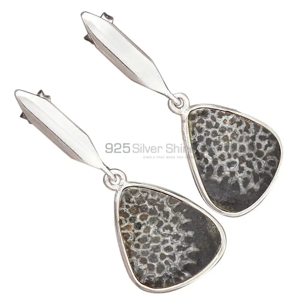 925 Sterling Silver Earrings In Natural dinosaur bone Gemstone 925SE2906_2