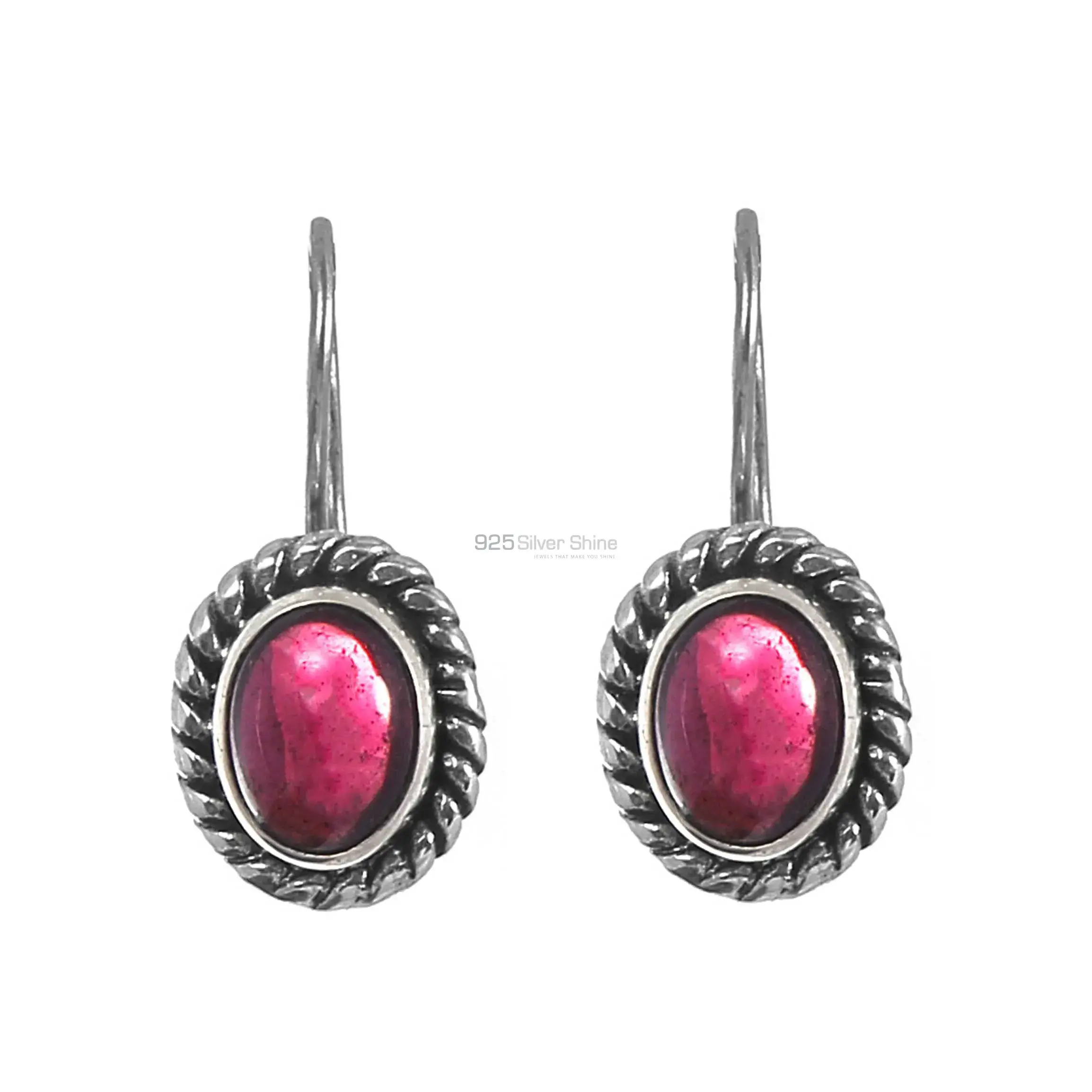925 Sterling Silver Earrings In Natural Garnet Gemstone 925SE241_1