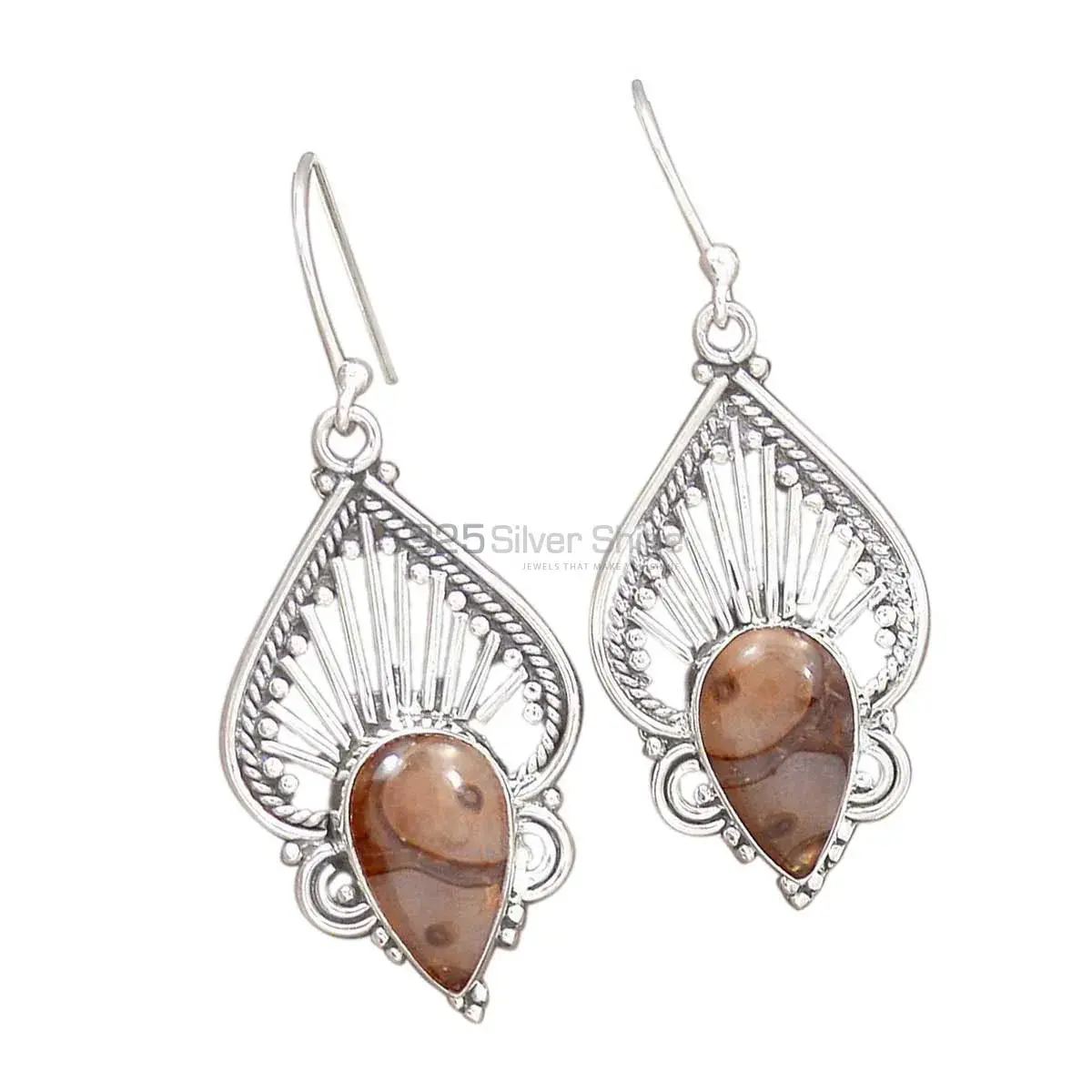 925 Sterling Silver Earrings In Natural Jasper Gemstone 925SE2664_0