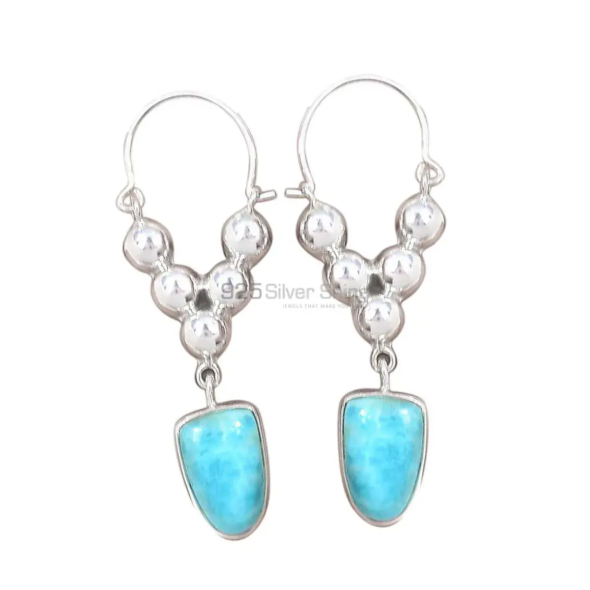 925 Sterling Silver Earrings Wholesaler In Natural Larimar Gemstone 925SE3064