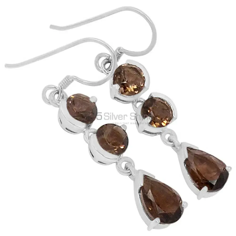 925 Sterling Silver Earrings In Natural Smoky Quartz Gemstone 925SE478_0