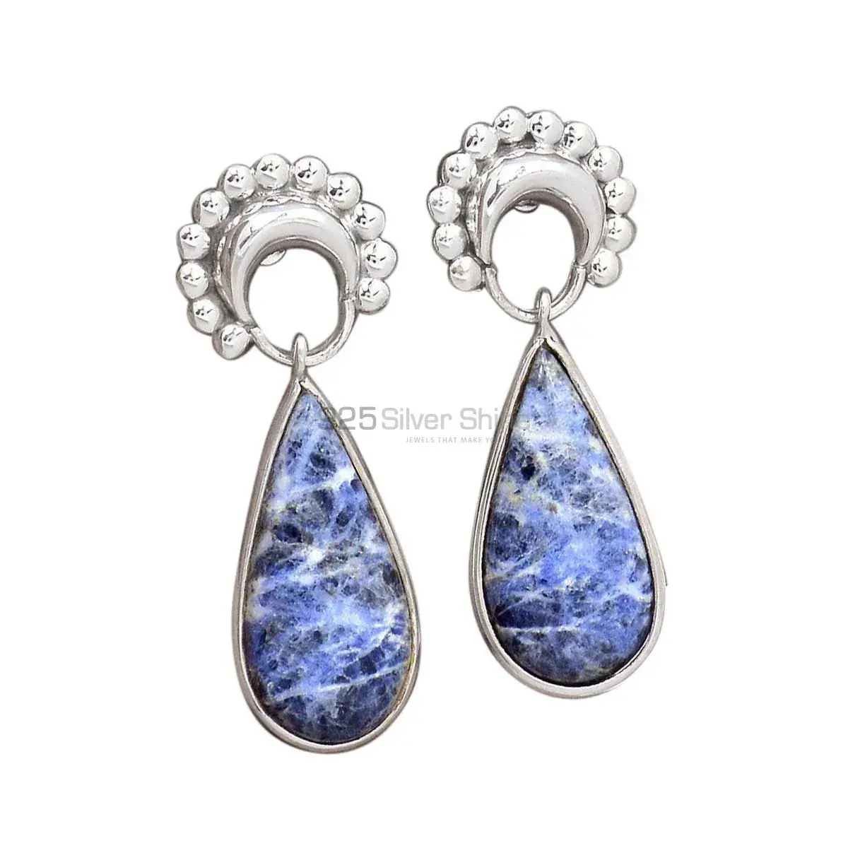 925 Sterling Silver Earrings Wholesaler In Natural Sodalite Gemstone 925SE2193