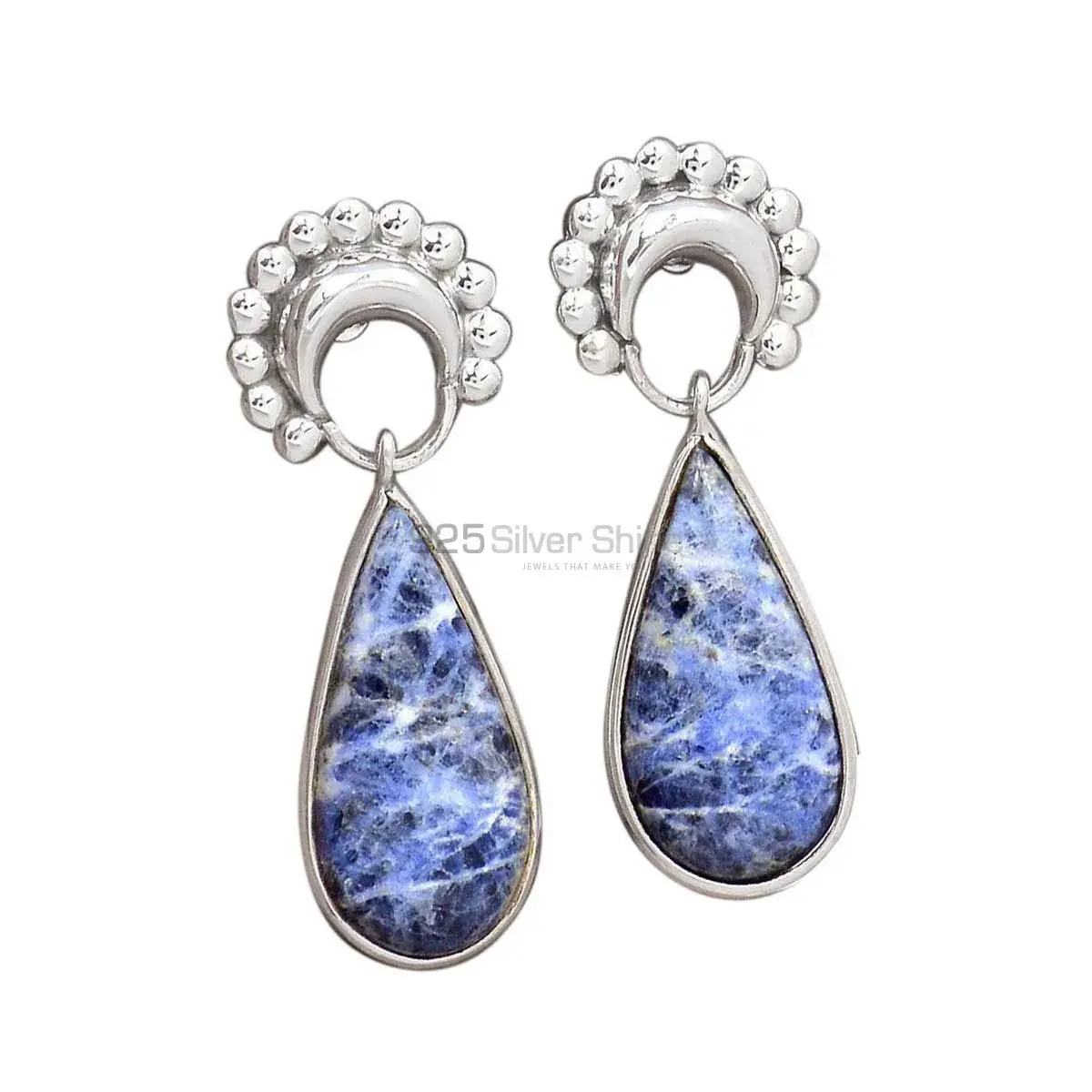 925 Sterling Silver Earrings In Natural Sodalite Gemstone 925SE2193_0
